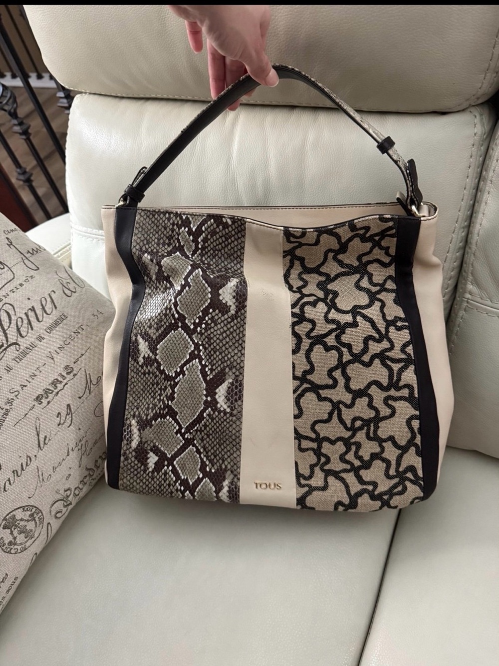 Tous Beige & Brown Patterned Shoulder Hobo (with damages)